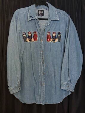 Vintage Denim Shirt with Embroidered Shirt